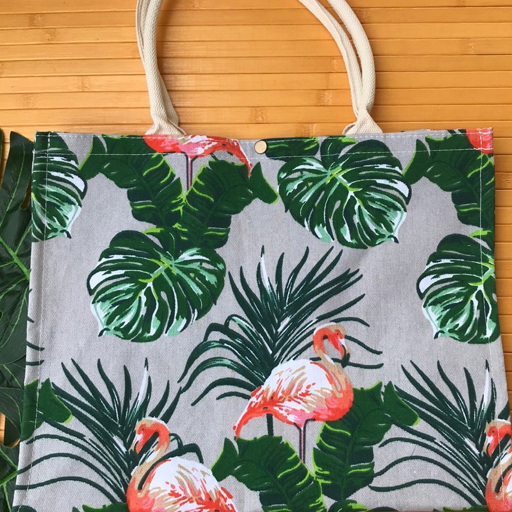 Tropical Print Canvas Tote Bag - Picture 5 of 7